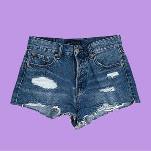 High waisted medium wash ripped jeans shorts boyfriend